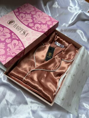 Ensemble pyjama 3 pièces en satin terracotta femme