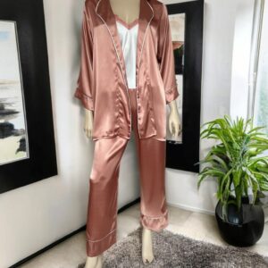 Ensemble pyjama 3 pièces en satin terracotta femme