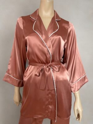 Ensemble pyjama 3 pièces en satin terracotta femme