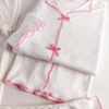 Pyjama femme blanc à pois roses avec col V – fabrication turque